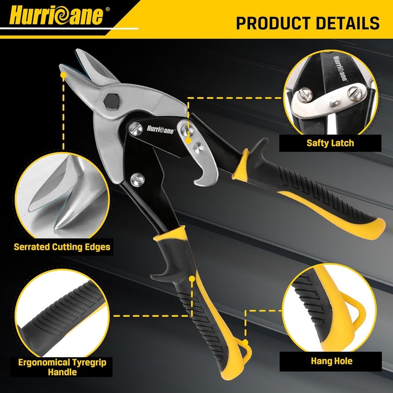 Hurricane Bulldog Aviation Tin Snips, 9-1/2 Inch. Straight Cut Bulldog Metal Cutters, Bulldog Cut Aviation Snips, Sheet Metal Shears, for HVAC & DIY Projects - Image 2